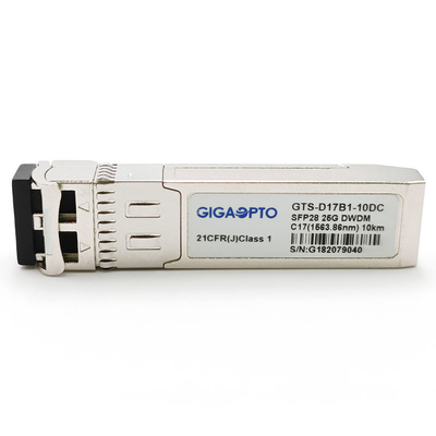 25G DWDM SFP28 Transceiver Module C17 C61 1528.77nm 1563.86nm 100GHz  10km LC DOM