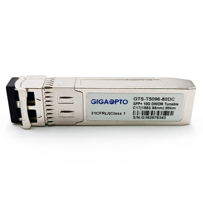 Tunable 50GHz Step 10G DWDM C-band SFP+ SMF Transceiver 80km 1563.86nm-1528.77nm LC DOM